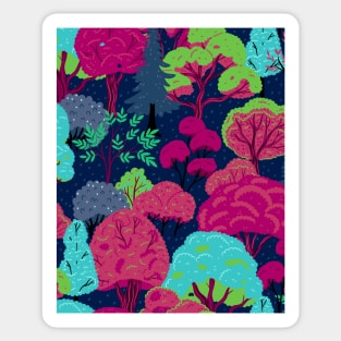 Magical forest, autumn print in fuchsia and electric light blue Sticker